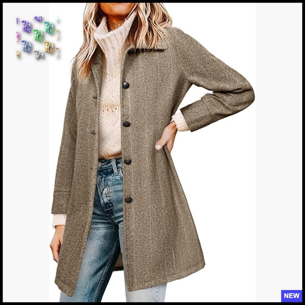 Classic Pea Coat Elegant Single Breasted Lapel Collar Winter Trench Coat